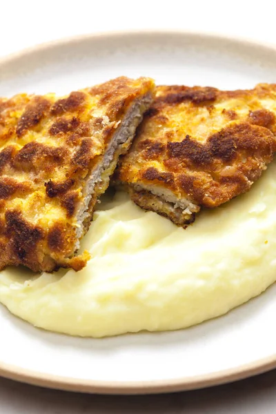 Pork Schnitzel Mashed Potatoes — Stock Photo, Image