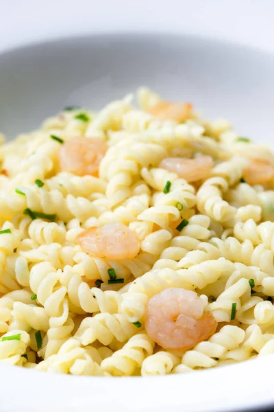 Fusilli Pasta Prawns Chive — Stock Photo, Image