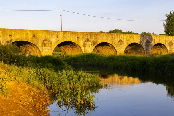 チェコ共和国南ボヘミア州トレボン近くのヴィテク池にかかる古い石造りの橋 — ストック写真