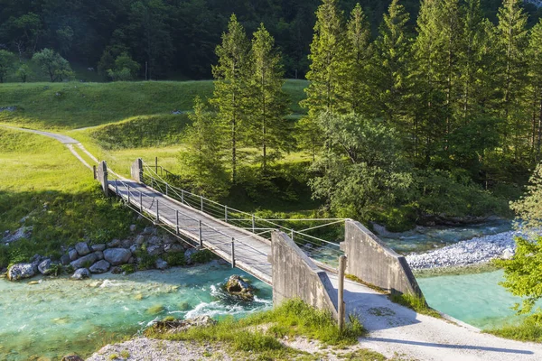 Touw Brug Rivier Soca Triglavski Nationaal Park Slovenië — Stockfoto