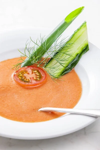 Domates Salatalıktan Yapılmış Sebze Çorbası — Stok fotoğraf