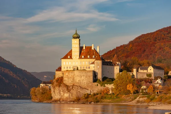 Kleines Schloss Schonbühel Oberhalb Der Donau Romantischen Sonnenuntergang Österreich — Stockfoto