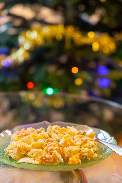 Tsjechische Traditionele Aardappelsalade Met Kerstboom — Stockfoto