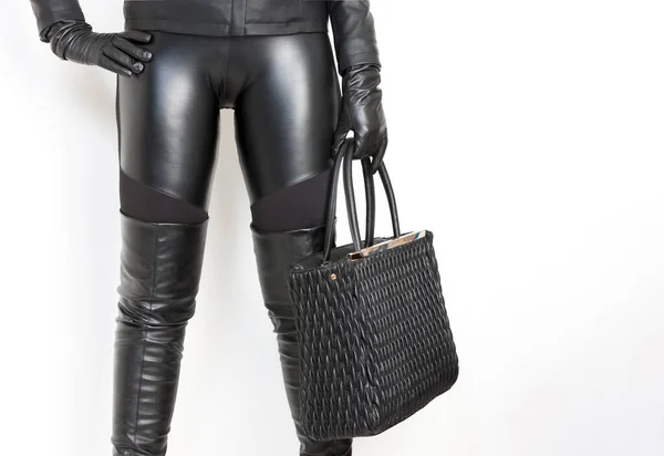 Bottes Noires Mode Avec Sac Main — Photo