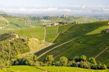 Serralunga d 'Alba köyü ve muhteşem Langa, İtalya manzarası