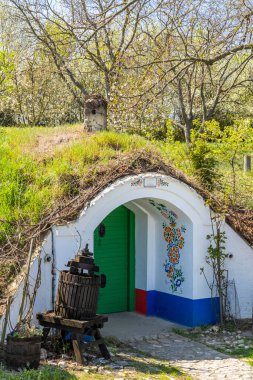 Petrov, Güney Moravya, Çek Cumhuriyeti yakınlarındaki Plze 'de tipik bir açık hava şarap mahzeni grubu