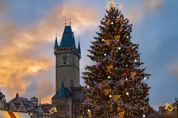 Kerstboom Het Oude Stadsplein Praag Tsjechië — Stockfoto