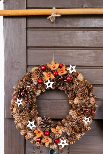 Advent Wreath Cones Wooden Door — Stock Photo, Image