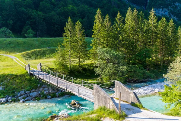 Touw Brug Rivier Soca Triglavski Nationaal Park Slovenië — Stockfoto