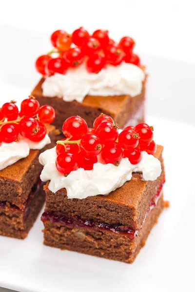 红醋栗和奶油巧克力蛋糕 — 图库照片