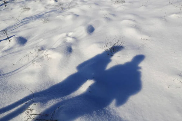 Peoples shadow on winter field — Stock Photo, Image