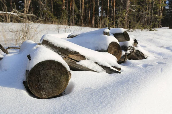 Woden logs under snow — Stock Photo, Image