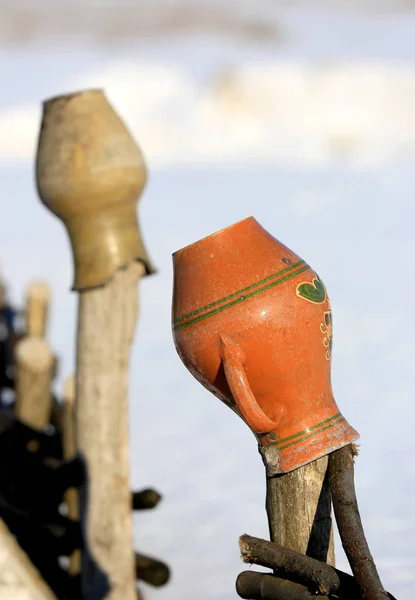 Ukrainian clay jugs — Stock Photo, Image
