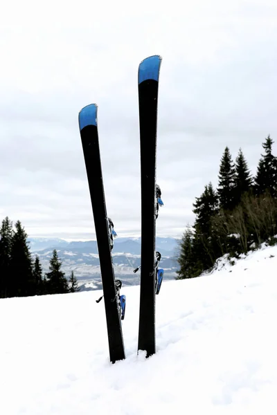 Par de esquí de montaña en la nieve — Foto de Stock