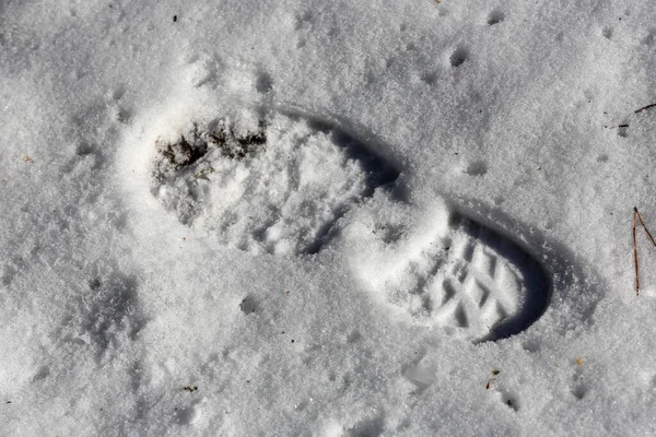 Footprint on snow surface — 스톡 사진