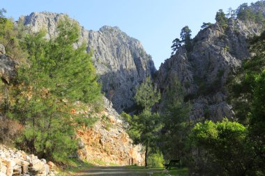 Türkiye 'deki Goynuk Kanyonu' ndaki dağ kayalarıyla sabah sahnesi, ünlü Lician Yolu.