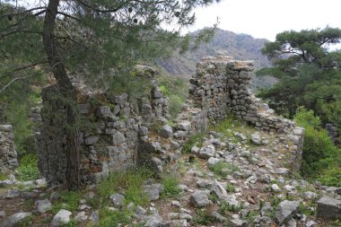 Yanartash yakınlarındaki ormandaki Chimera kilisesinin manzarası sürekli alevler içinde. Türkiye 'de ünlü turist lisansı
