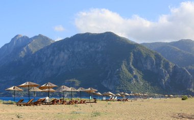  Türkiye 'de deniz sahillerinde saman plajı şemsiyeleri