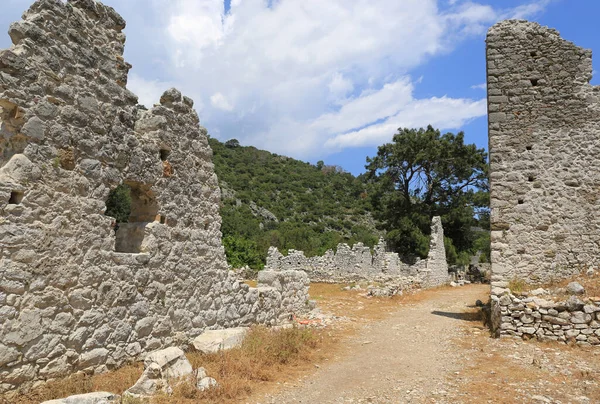 Antiga Rua Antiga Cidade Olympos Turquia — Fotografia de Stock