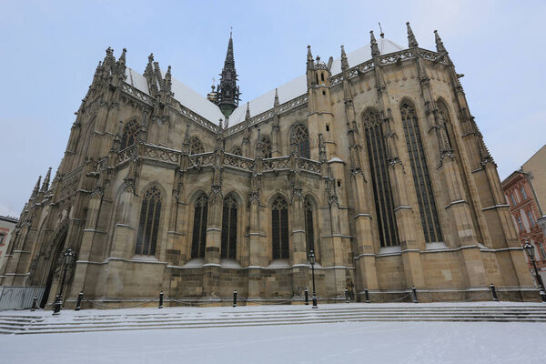 Cathedral of St. Elizabeth in Kosice old town. Winter in Slovakia