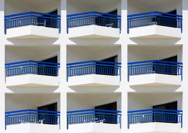 Textura Abstracta Del Edificio Del Balcón Azul Blanco —  Fotos de Stock