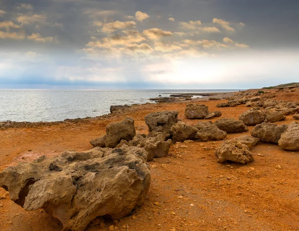 Paisaje Con Piedras Playa Akamas Lara Orilla Del Mar Promontorio —  Fotos de Stock