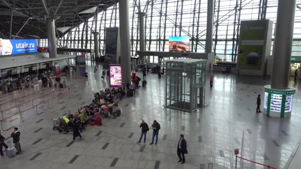 La gente visita la sala de salidas en el aeropuerto internacional de Schiphol — Vídeos de Stock