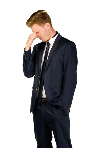 Young businessman in despair clutched his head. — Stock Photo, Image