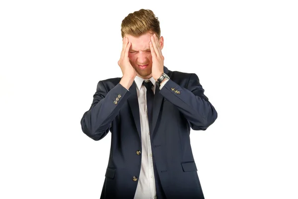 Young businessman in despair clutched his head. — Stock Photo, Image