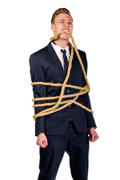 Young businessman in a suit tied up — Stock Photo, Image