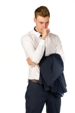 Beyaz izole düşünceli genç işadamı