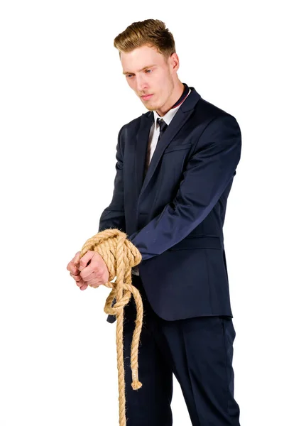 Young businessman in a suit tied up — Stock Photo, Image