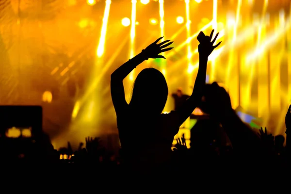 Fans cheering at open-air live concert. — Stock Photo, Image