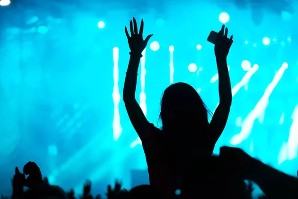 Aficionados vitoreando en concierto al aire libre en vivo . —  Fotos de Stock