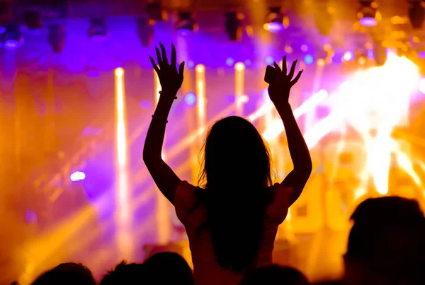 Aficionados vitoreando en concierto al aire libre en vivo . —  Fotos de Stock