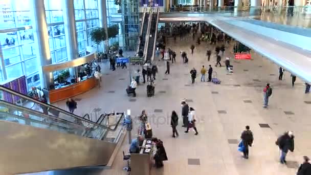 Пассажиры в аэропорту Домодедово, время зума — стоковое видео