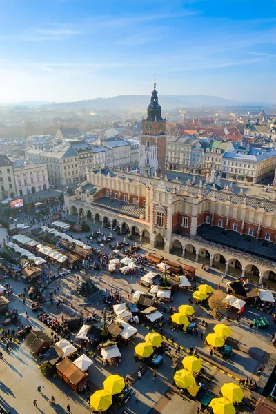 Day time sityscape of central square with Christmas fair — Stock Photo, Image