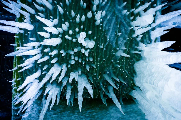 Lot of sharp and long icicles — Stock Photo, Image