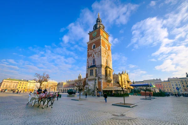 Carriages for riding tourists on the background of town hall — Stock Photo, Image