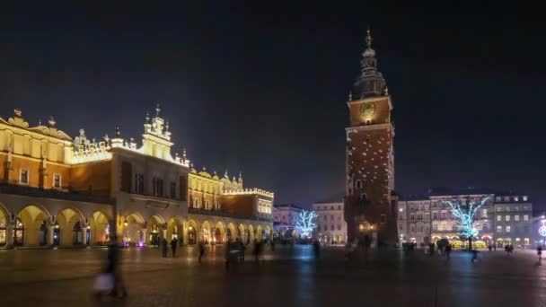 Stora torget i centrum av gammalt av Krakow city — Stockvideo