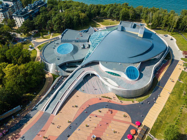 Aerial view of the Amber Hall theatre in resort Svetlogorsk