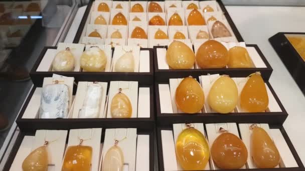 Jewelery from the Baltic amber — Stock Video