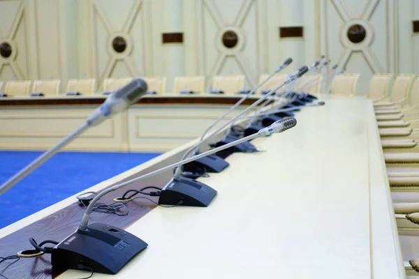 Table microphone at conference hall — Stock Photo, Image