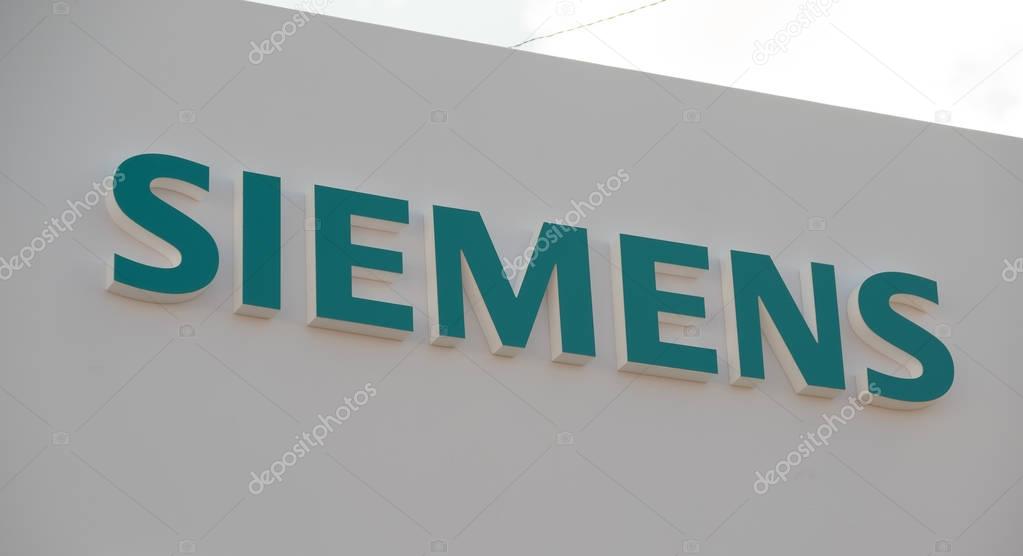 Siemens company logo on the wall