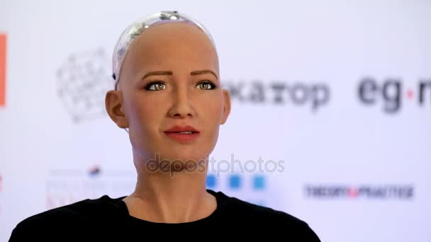 Sophia humanoid robot at Open Innovations Conference at Skolokovo technopark — Stock Video