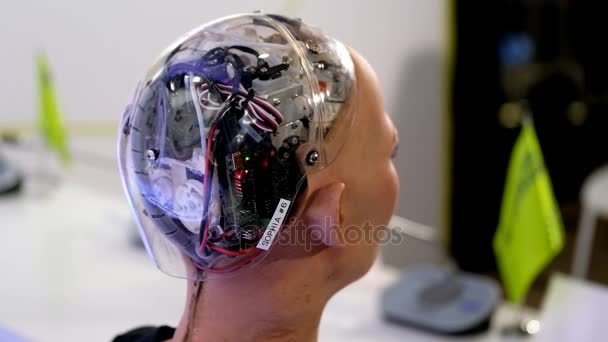 Sophia humanoid robot nyitott újítások konferencián Skolokovo technopark — Stock videók