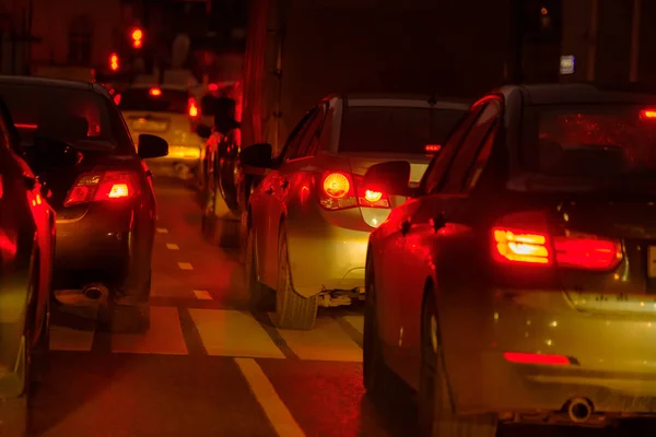 Traffic jam at big city back view — Stock Photo, Image