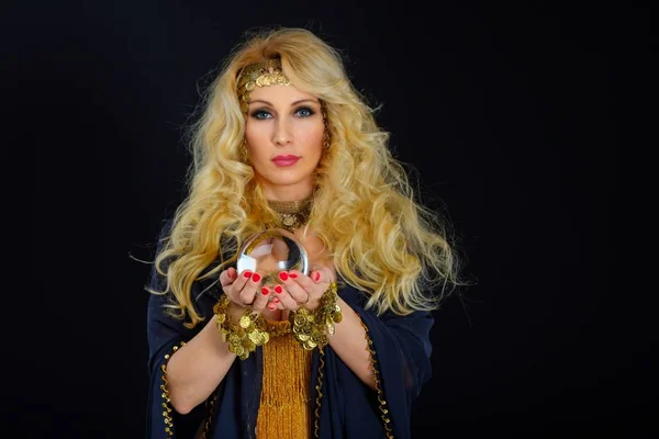 Woman fortune teller with crystal ball portrait — Stock Photo, Image