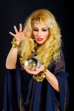 Woman fortune teller with crystal ball portrait clipart