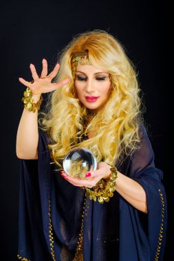 Woman fortune teller with crystal ball portrait clipart